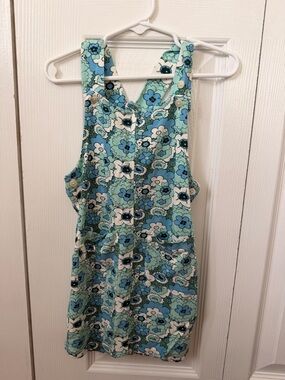 Kate Quinn Bamboo 3T Floral Blue & Aqua Button-Strap Romper